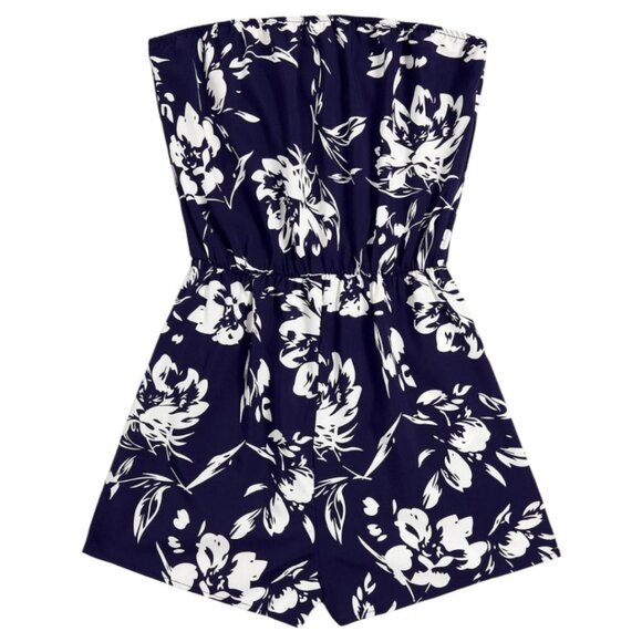 Womens Plus XXL Navy Blue Hawaiian Floral Romper – Trendy Tube Top with Shorts - Picture 4 of 12